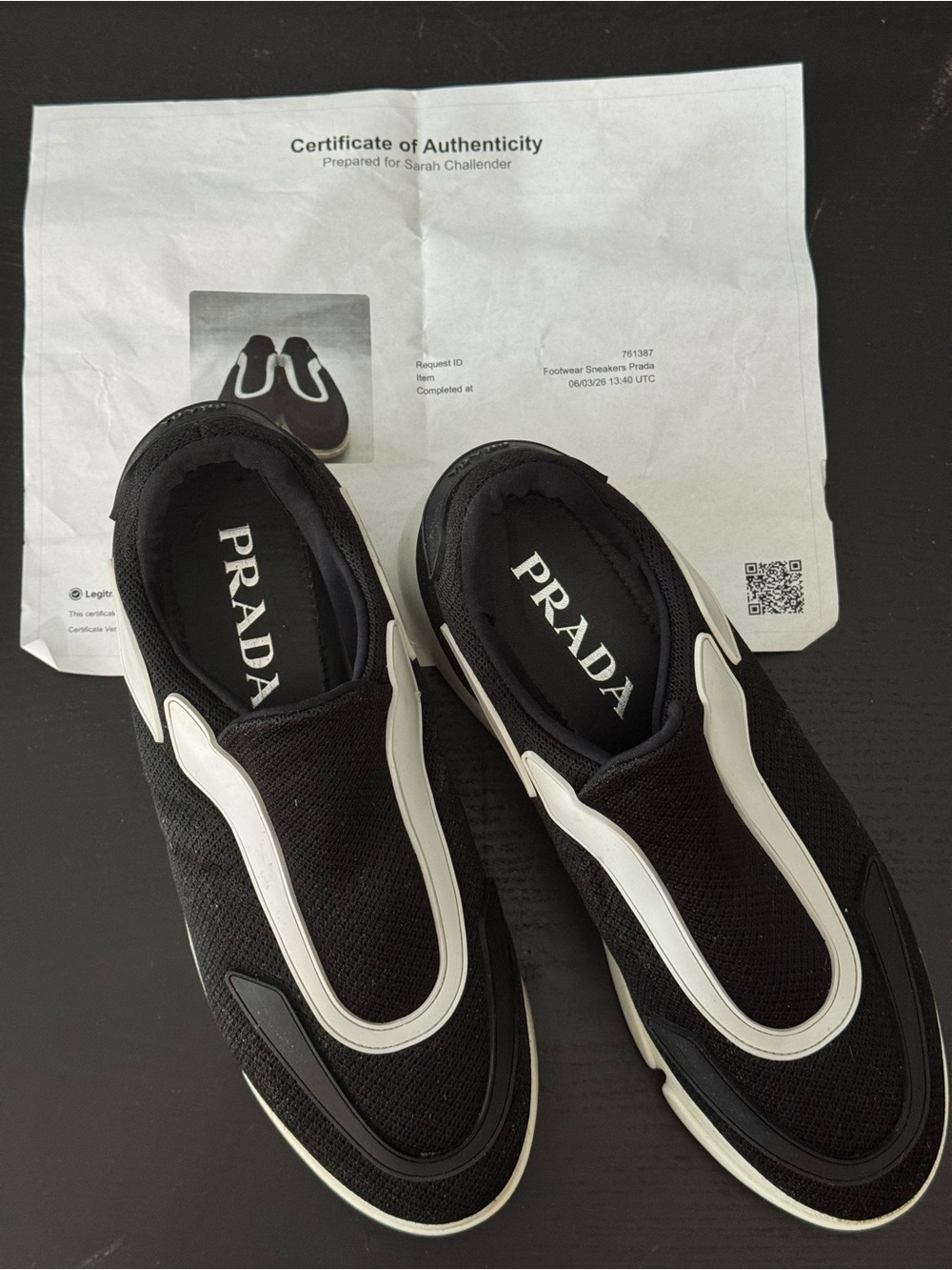 Prada Cloudbust Black and White Slip-On Knit Sneakers women’s sz37.5